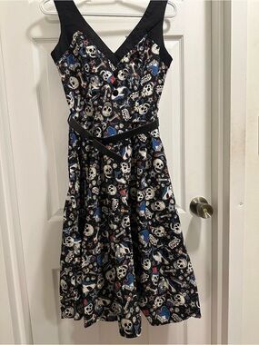 Hell Bunny Black Skull & Multicolor Print Fit-and-Flare Dress